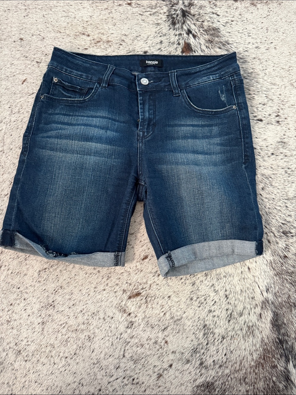 Kensie Navy Rolled-Cuff Denim Shorts